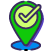 Location 50x50 A green map location pin with a dark outline features a light green check mark inside, symbolizing confirmation or a verified location. The pin is above a blue shadow, giving a sense of placement.